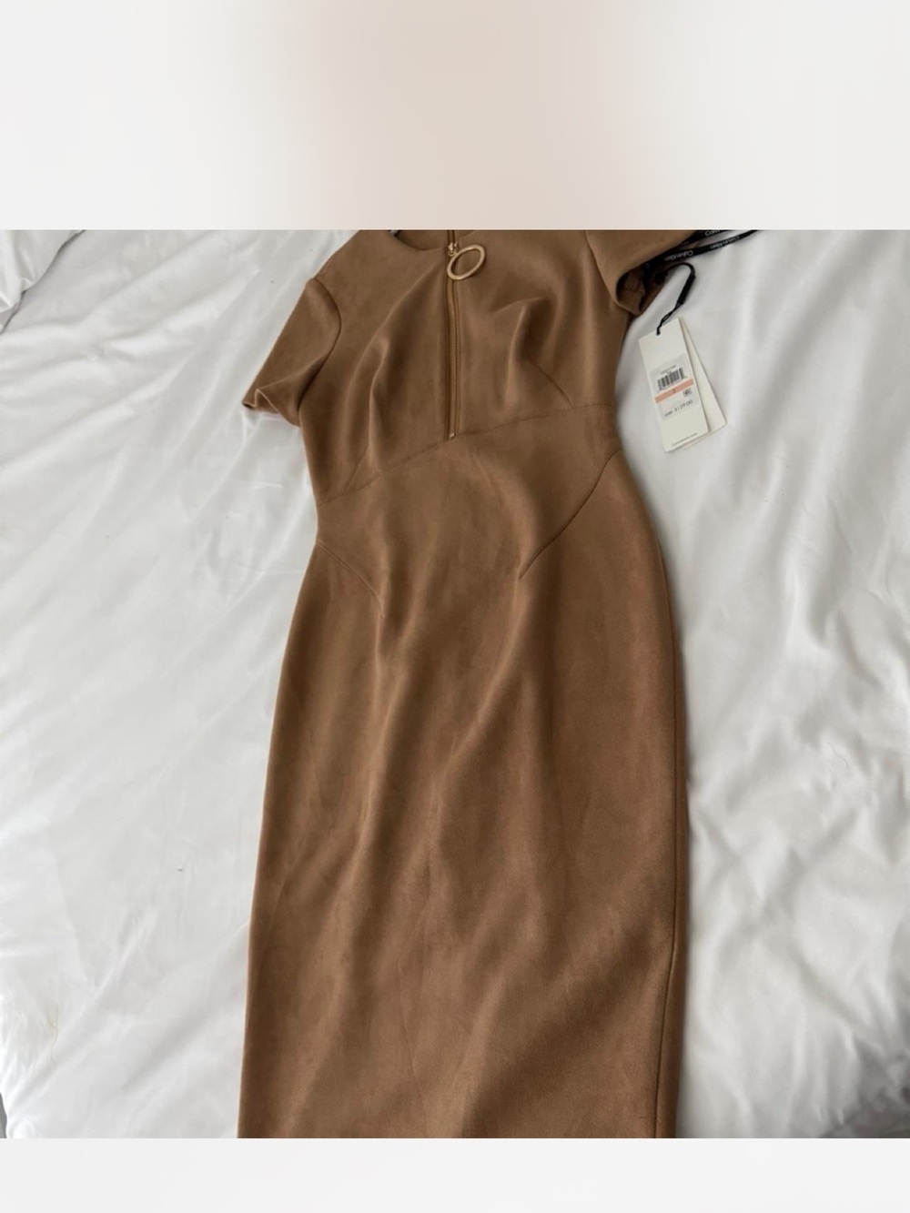 calvin klein brown suede dress Sleeveless Zipper Front brand new with tag